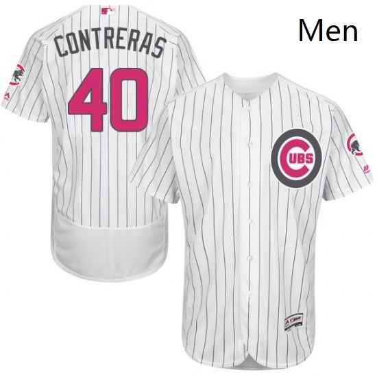 Mens Majestic Chicago Cubs 40 Willson Contreras Authentic White 2016 Mothers Day Fashion Flex Base MLB Jersey